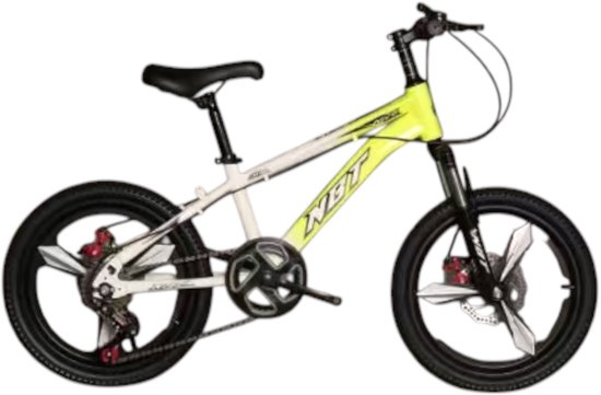 Kinderfiets, 20 inch, Mountainbike, Neon Geel en Wit, met schijfremmen en vering, Mountainbike