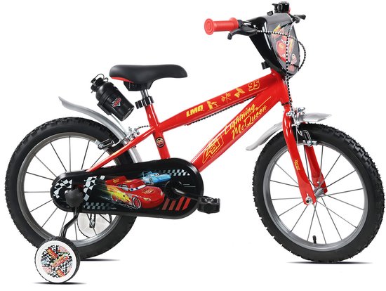 Kinderfiets Cars 16 inch 1 versnelling met zijwieltjes rood