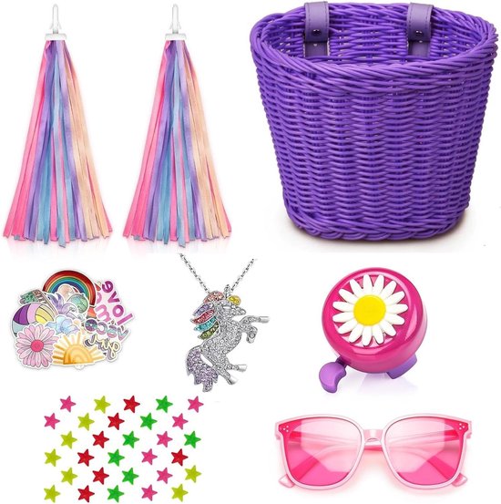 Kinderfiets Decoratie Set - Fiets Accessoires Meisjes - Fiets Versieren - Compleet Inclusief Mand Bel