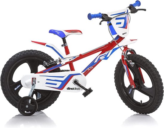 Kinderfiets Jongens 14 Inch met 2 Handremmen en Afneembare Zijwielen - Rood, Wit, Blauw van Tommy.