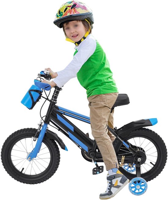Kinderfiets - Jongens Meisjes Fiets - Leren Fietsen - Verstelbaar Zadel Stuur - 14 inch - Blauw Zwart
