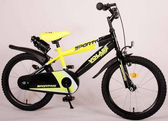 Kinderfiets - Jongensfiets - Buiten Spelen - Veiligheidsremmen - 18 inch - Neongeel Zwart
