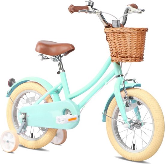 Kinderfiets - Kinderfiets 12 inch - Meisjesfiets - Lichtgewicht - met Trainingswiel - Bel - Mandje - voor Kinderen - Zadelhoogte 47-55cm - Gelegeerd Staal - 78 x 46.5 x 19.5 cm - Muntgroen