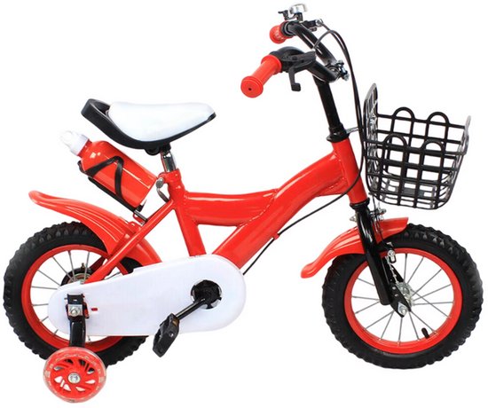 Kinderfiets - Kinderfietsen - Kinder Fiets - Kinderfiets 12 Inch - Voor Meisjes en Jongens - met Zijwieltjes - Geschikt Vanaf 2 Jaar - Rood van Toi-Toys