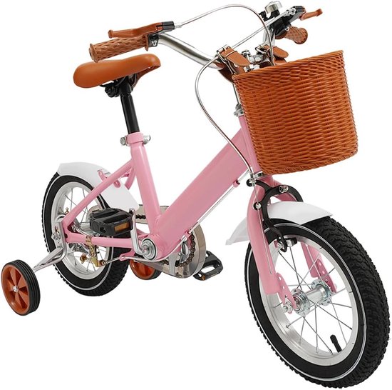 Kinderfiets - Loopfiets met steunwielen - Leren fietsen - Verstelbaar stuur en zadel - 12 inch - Roze