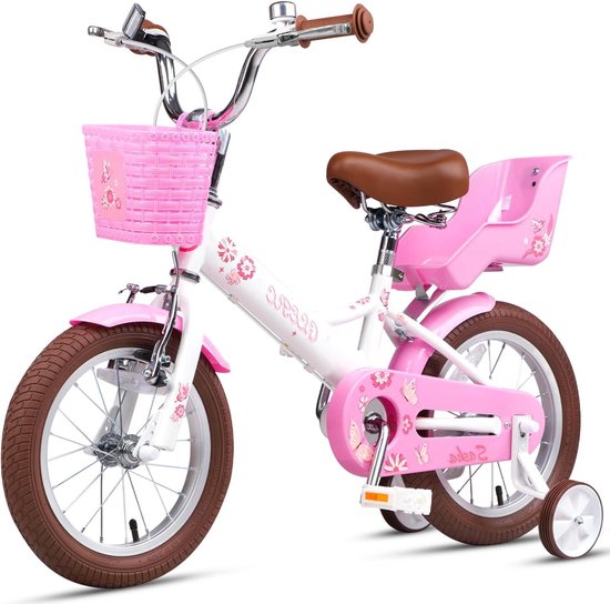 Kinderfiets Meisjes - Fiets voor kinderen - Leren fietsen - Inclusief poppenstoel - 14 inch - Wit van Merkloos