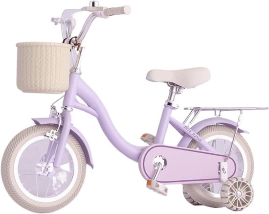 Kinderfiets Meisjes - Loopfiets Peuter - Leren Fietsen - Met Mandje Bel - 22 inch - Lila