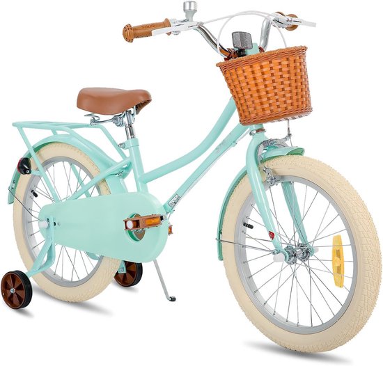 Kinderfiets met Mand en Zijwieltjes - 12, 14, 16 & 18 Inch - Voor Meisjes en Jongens 2-9 Jaar - Beginnersfiets - Veiligheid Fiets - Groene en Roze Kinderfiets - Speelgoed Mand - Handremmen - 14 Zoll mit Stabilisator van Merkloos