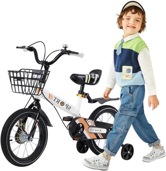 Kinderfiets met mand - Jongens en meisjesfiets - Leren fietsen - Veiligheidskenmerken - 12 tot 18 inch - Wit