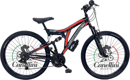 Kinderfiets MTB - Mountainbike Kinder - Buitenritten - Full suspension - 26 inch - Zwart Rood