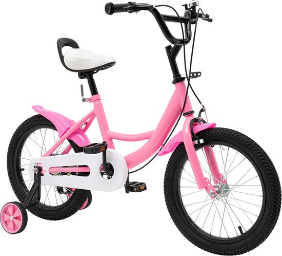 Kinderfiets Roze - Meisjes Fiets - Veiligheidskinderfiets - 5-8 Jaar - 16 Inch - Verstelbaar Ontwerp - Dubbele remmen - Anti-slip banden - Antislip Handvaten - Comfortabel zadel - Inclusief Fietsbel, 2 Zijwielen & Veiligheids Handvat Aan Zadel van Toyz.