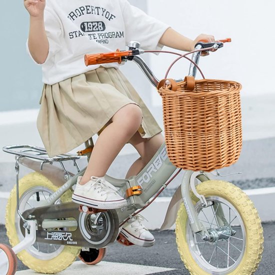 Kinderfiets stuurmand, fietsmand ophangmand, geschikt voor jongens en meisjes, kinderfietsaccessoires, milieuvriendelijke handgemaakte rotan mand, bruin van Kinder