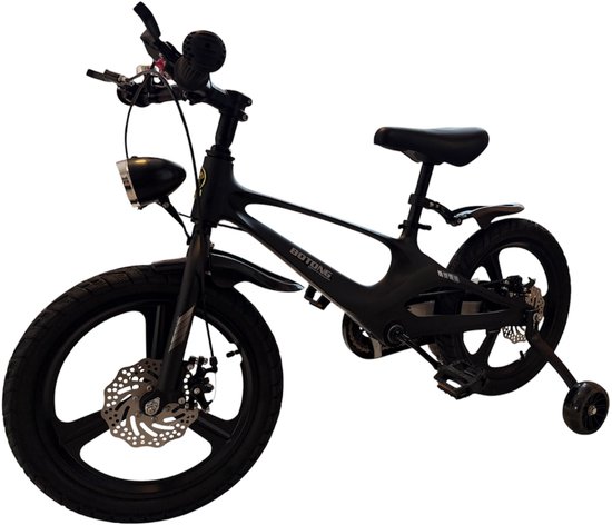 Kinderfiets van 16 inch, Zwart, met Zijwieltjes, Schijfremmen en Voorlicht, Sportieve Stijl