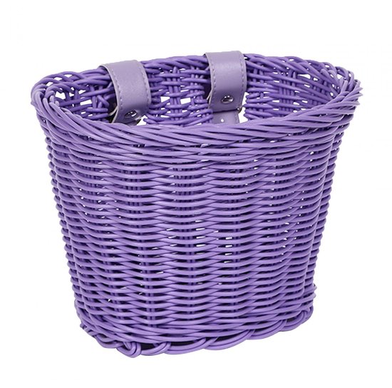 Kinderfietsstuurmand Imitatie Rotan Handgeweven Mand Modieuze Kinderfiets Afneembare Accessoires (Paars) van Merkloos