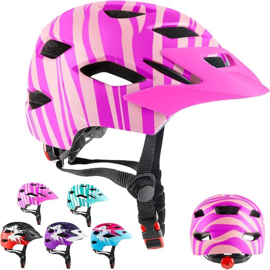 Kinderhelm Lichtgewicht fietshelm voor jongens meisjes van 4-15 - Mountain fietshelm met achterlicht - Verstelbare wijzerplaat - Verwijderbaar vizier - 48-56CM van Kinder