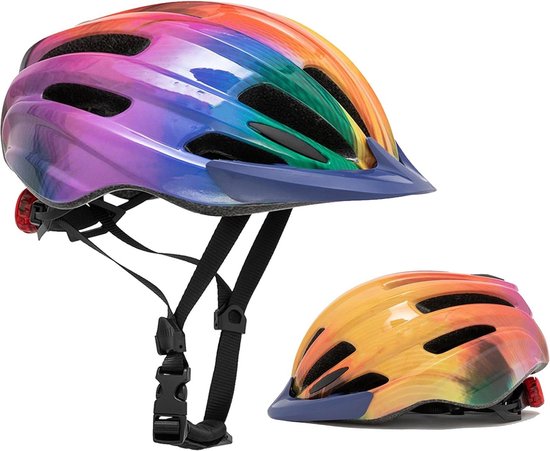 Kinderhelm verstelbaar CE-gecertificeerd LED-licht kinderfietshelm 52-58 cm jongens-meisjes veiligheidshelm van Kinder