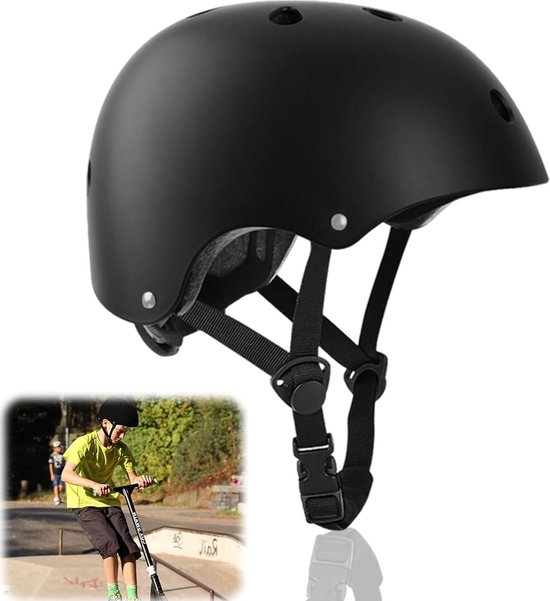 Kinderhelm verstelbaar hoofdomtrek 48-56 zwart voor skateboard fiets rolschoen van Kinder