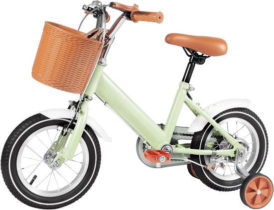 Kindertreinfiets 12 inch voor Jongens en Meisjes Vanaf 3 Jaar met Zijwieltjes en Mand