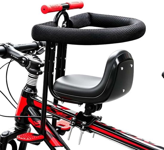 Kinderzitje voor mountainbikes met voetsteunen, fietszitje voor kinderen voorop, fietszitje voor kinderen voorop tot 40kg, stalen frame, verstelbaar, veiligheidsgordel, gepolsterd voor