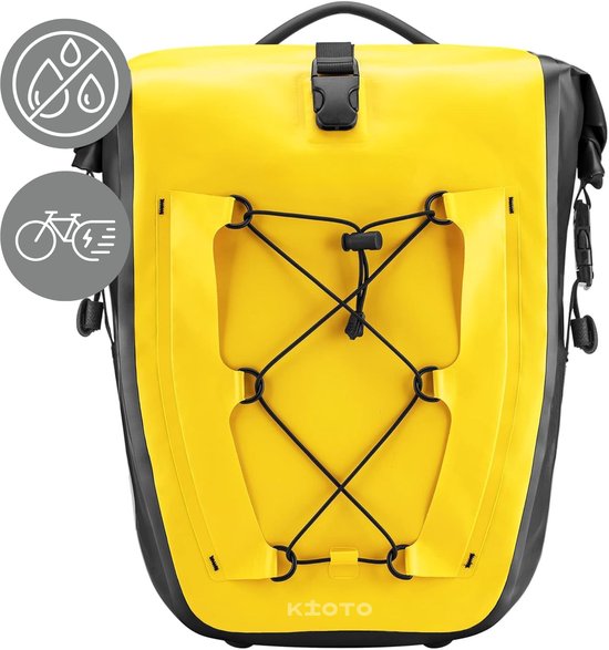 Kioto Fietstas enkel - 100% Waterdicht - Makkelijk te bevestigen - Elektrische fiets - Fietszakken voor fietsen - 1x 25 liter - Geel van Merkloos