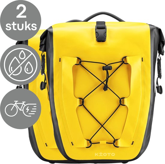 Kioto Fietstassen Dubbel Waterdicht - Makkelijk te bevestigen - 2x 25L - 100% Waterdicht - Fietszakken geschikt voor sportfietsen en elektrische fietsen - Geel van Kioto