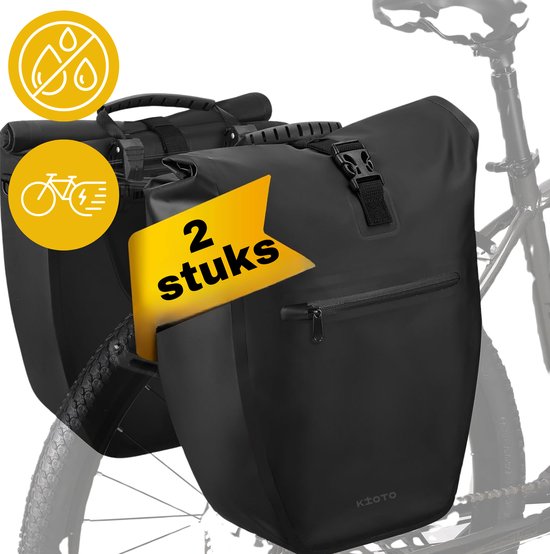 Kioto Fietstassen Dubbel Waterdicht - Makkelijk te bevestigen - 2x 25L - 100% Waterdicht - Fietszakken geschikt voor sportfietsen en elektrische fietsen - Zwart van Merkloos