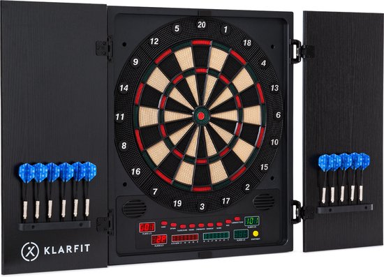 Klarfit Dartmaster 180 - Elektronisch dartspel - Met spelbeschrijving - incl. 12 pijlen & 24 pijlpunten - Met adapter - Wandmontage - Montagemateriaal wordt meegeleverd - Volumegelaar van Klarfit