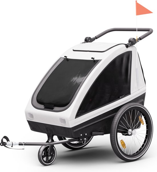 KLARFIT Fietskar 2 - Wandelwagen + Kinderwagen - Gordel - Verstelbare 68 cm Zithoogte - Geïntegreerde Remmen - 20-29 Inch wielen - 3-In-1 - Lichtgrijs van Klarfit