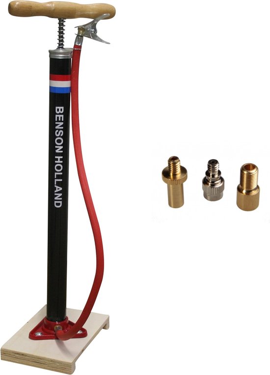 Klassieke fietspomp met houten plank - Fietsaccessoires fietsband oppompen - Staande fietsbandenpomp - Fietspompen - Geschikt voor alle ventielen