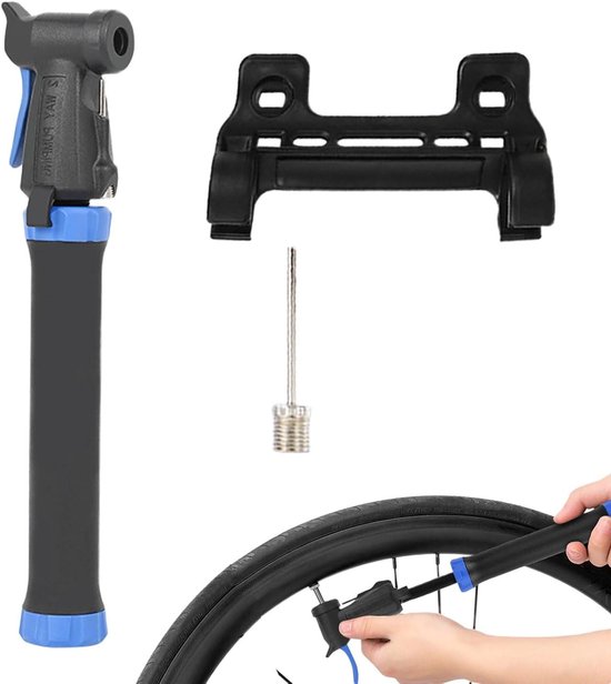Kleine fietspomp - Mini inflator - Fietsbanden oppompen - Hoge druk output - Compact formaat - Zwart blauw