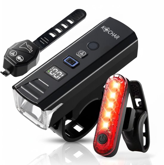 Kochar Fietsverlichting Set LED – Met Ingebouwde Fietsbel & Afstandsbediening - Voorlicht & Achterlicht – 500 Lumen - Waterdicht - Fietslicht – Fietslampjes USB oplaadbaar - Fietslamp van Merkloos