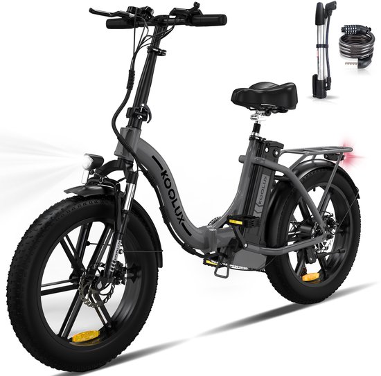 KOOLUX | BK6S 4.0 Elektrische Vouwfiets | E-Bike | 20 x 4.0 Inch Dikke Banden | 48V 13Ah Lithium Accu | 250 W Motor | Maximaal 25/u | Maximaal bereik 90km | 7-speed versnelling | LCD Scherm | Aluminium Frame | Zilver van KOOLUX
