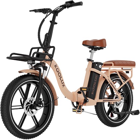 KOOLUX - X16 Elektrische Vouwfiets - E-Bike - 20 x 3.0 Inch Dikke Banden - 48V 15.6Ah Lithium Accu - 250 W Motor - Maximaal 25/u - Maximaal bereik 75km - 7-speed versnelling - LCD Scherm - Aluminium Frame - Beige van KOOLUX