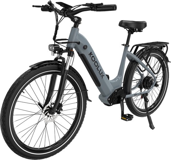 KOOLUX - X2 Elektrische Fiets - E-Bike - 26 x 1,95 In ch Banden - 48V 15Ah Lithium Accu - 250W Motor - Maximaal 25km/u - Maximaal bereik 80km - Hydraulische remmen - Shimano 7-speed versnelling - LCD Scherm - Aluminium Frame - Grijs van KOOLUX