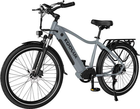 KOOLUX | X3 Elektrische Fiets | E-Bike | 26 x 1,95 Inch Banden | 48V 15Ah Lithium Accu | 250W Motor | Maximaal 25km/u | Maximaal bereik 80km | Hydraulische remmen | 7-speed versnelling | LCD Scherm | Aluminium Frame | Grijs van KOOLUX