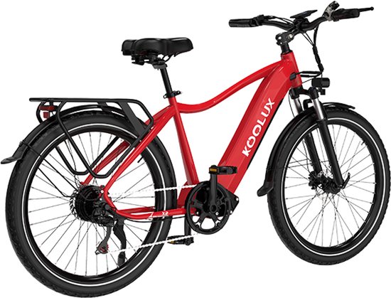 KOOLUX | X3 Elektrische Fiets | E-Bike | 26 x 1,95 Inch Banden | 48V 15Ah Lithium Accu | 250W Motor | Maximaal 25km/u | Maximaal bereik 80km | Hydraulische remmen | Shimano 7-speed versnelling | LCD Scherm | Aluminium Frame | Rood van KOOLUX