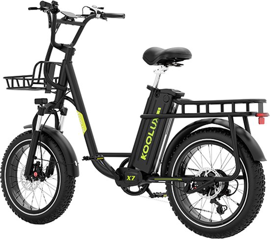KOOLUX | X7 Elektrische Fiets | Fatbike | 20 x 4.0 Inch Dikke Banden | 48V 25Ah Lithium Accu | 250W Motor | Maximaal 25/u | Maximaal bereik 100km | Hydraulische remmen | 7-speed versnelling | LCD Scherm | Zwart | Rijklaar van Merkloos