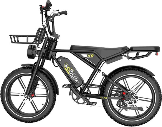 KOOLUX | X9 Elektrische Fiets | Fatbike | 20 x 4.0 Inch Dikke Banden | 48V 15.6Ah 750Wh Lithium Accu | 250W Motor | Maximaal 25/u | Maximaal bereik 150km | Hydraulische remmen | 7-speed versnelling | LCD Scherm| Zwart | Gratis Rijklaar Bezorgd