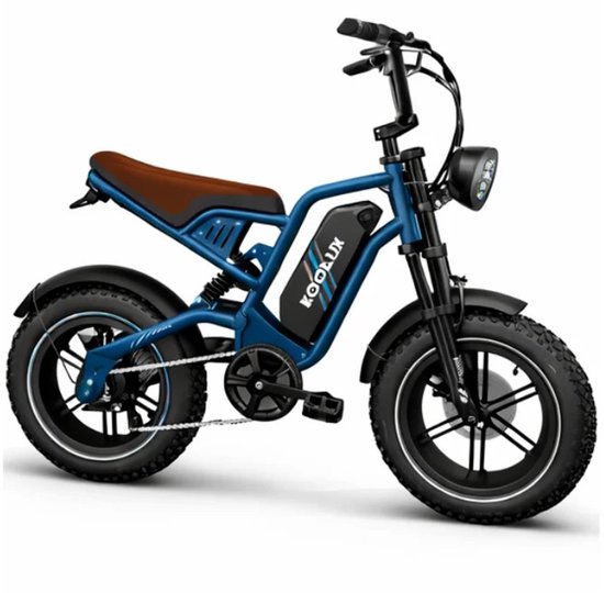 KOOLUX - X9 Mini Elektrische Fiets - Fatbike - 16 x 4.0 Inch Dikke Banden - 48V 13Ah Lithium Accu - 250W Motor - Maximaal 25/u - Maximaal 70km bereik - Mechanische remmen - LCD Scherm - Blauw - Rijklaar Bezorgd van KOOLUX