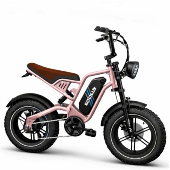 KOOLUX | X9 Mini Elektrische Fiets | Fatbike | 16 x 4.0 Inch Dikke Banden | 48V 13Ah Lithium Accu | 250W Motor | Maximaal 25/u | Maximaal 70km bereik | Mechanische remmen | LCD Scherm | Roze | Rijklaar Bezorgd van Merkloos