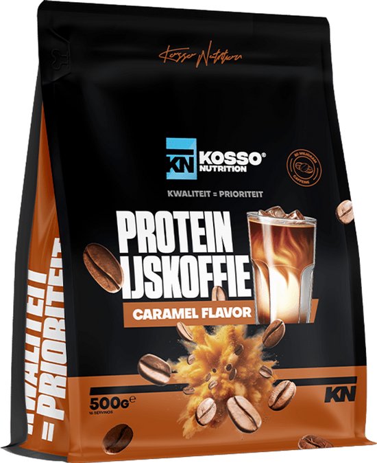 Kosso Nutrition – Protein Ijskoffie – Caramel – 21g Eiwit – Eiwitrijke Ijskoffie – 500g