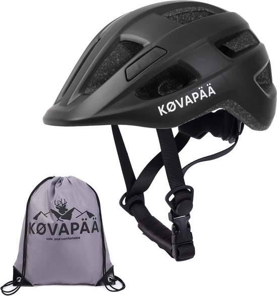 Køvapää® Lappi Fietshelm Kinderen - Zwart - Maat 52-56 cm - 5 jaar tot volwassen -S/M - Fietshelm Jongens - Fietshelm Meisjes - Fietshelm Kind van Køvapää