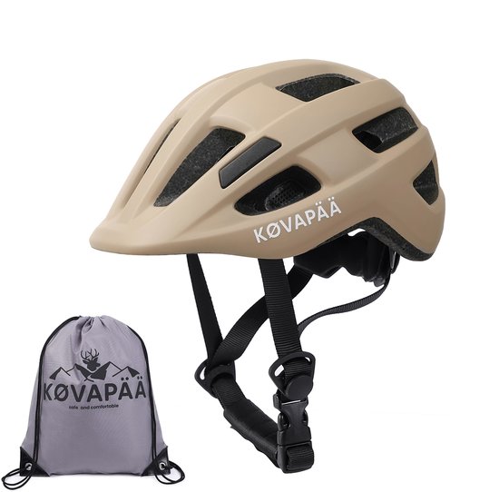 Køvapää® Lappi Fietshelm – Maat S/M (52–56 cm) – Inclusief Opberghoes en Regenhoes - Zandkleur
