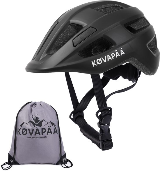 Køvapää® Lappi Fietshelm – Maat S/M (52–56 cm) – Inclusief Opberghoes en Regenhoes - Zwart