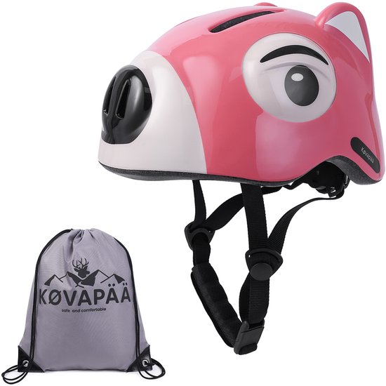 Køvapää® Roze Wasbeer Fietshelm Kinderen - Maat 49-53 CM - 2 t/m 5 jaar - XS/S - Fietshelm Jongens- Fietshelm Meisjes - Fietshelm Kind van Køvapää