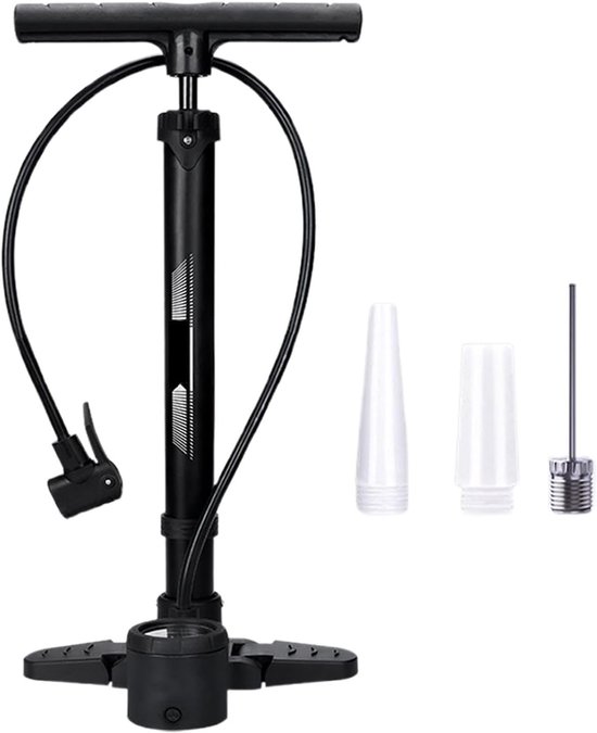 Krachtige fietspomp met geïntegreerde manometer, maximaal 230 psi, compacte handinflator met dubbele ventielen, ideaal voor mountainbikes, kinderwagens, sportballen en meer