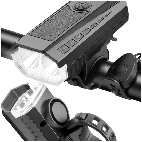 Krachtige LED-fietslamp met bel, 4 lichtstanden en een krachtige zaklamp voor nachtelijke ritten.