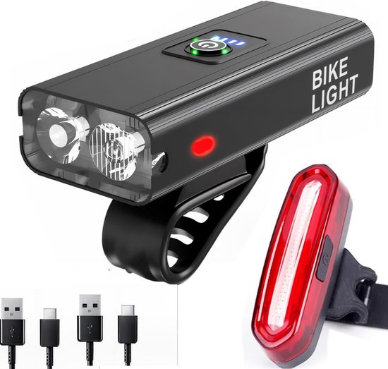 Krachtige Oplaadbare Fietsverlichting Set Voor en Achter - 2400 Lumen LED Fietslamp met USB