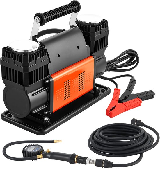 Krachtige Tweecilinder Luchtcompressor, 300 L/Min, Draagbare 12V Bandenpomp, 150 Psi, Luchtpomp met Digitale Drukmeter en Adapters voor Vrachtwagens, Auto's, SUV's, Terreinwagens en Campers