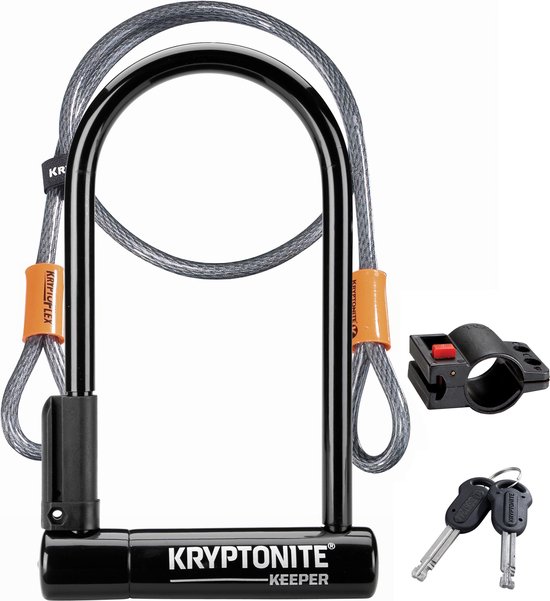 Kryptonite Keeper Standard Beugelslot met Kabel – Fiets – ART-2 Slot – Beugelslot (Elektrische) Fiets – 10,2x20,3 cm - Kabel 120 cm lang – Zwart van Merkloos
